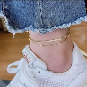 18K Gold Stainless Steel Gold Color Double-Layer Anklets